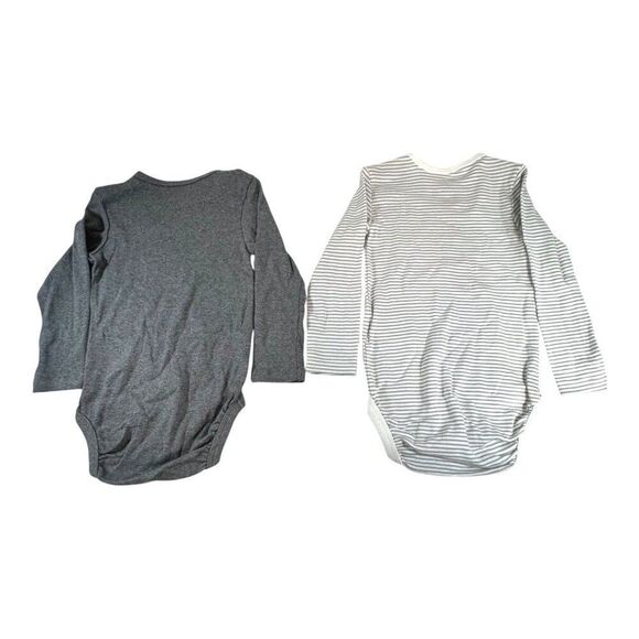 H&M Basic Organic Cotton Baby Bodysuit Set Of 2 Long Sleeve 12-18M Gray & White - Picture 8 of 8